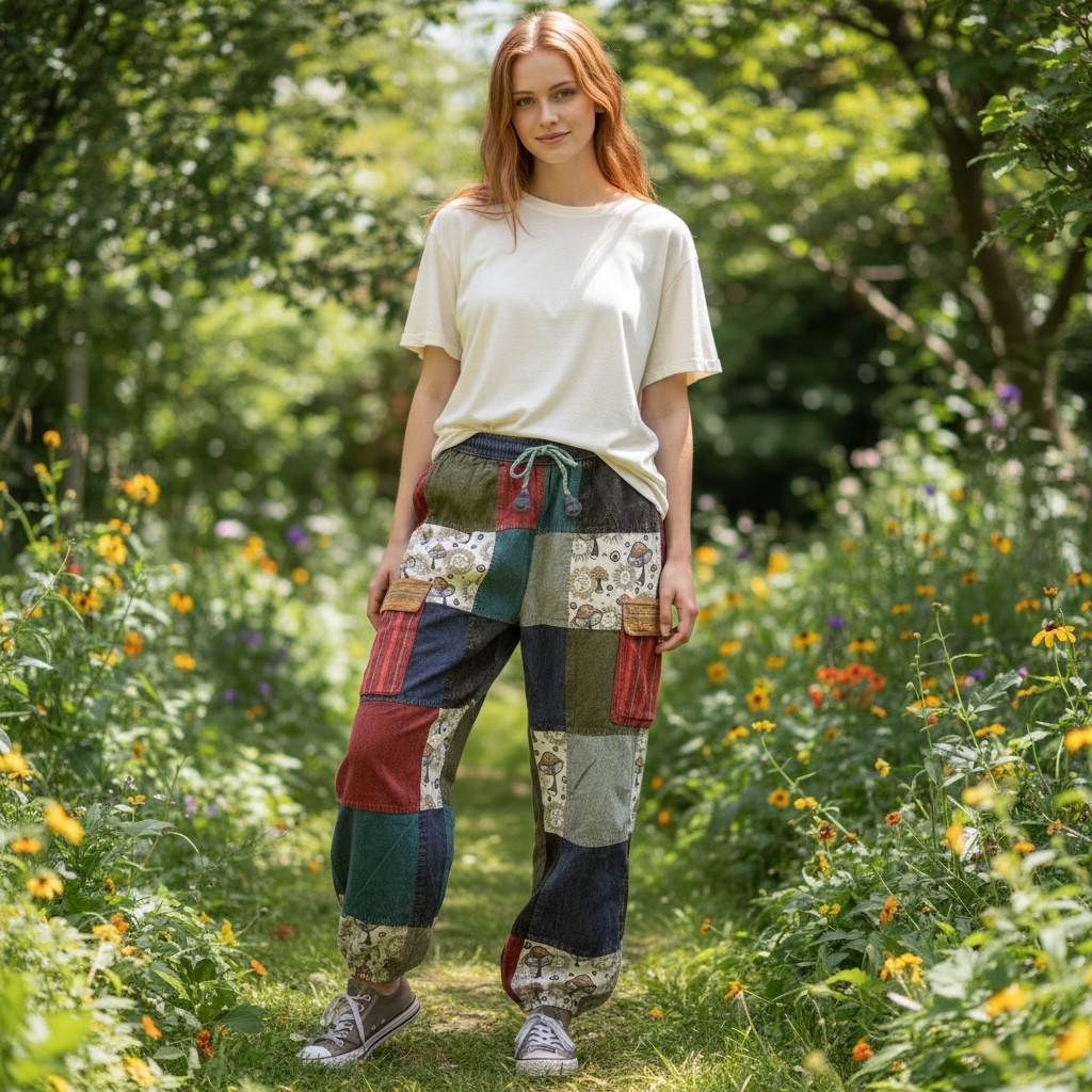 Rising International Boho Patchwork Cargo Jogger … - image 9
