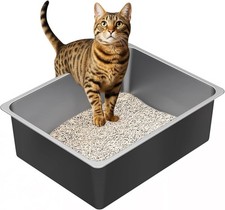 Stainless Steel Cat Litter Box High Sided Odor Proof Easy Clean Non-Stick Litter