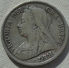 1900 Queen Victoria Old Veiled Head Silver Half-Crown, S3938, 32mm 13.82g