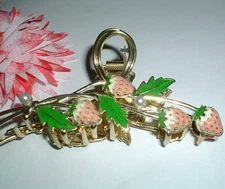 PINK ENAMEL STRAWBERRY AND WHITE PEARL HAIR CLAW CLIP 4" NWT