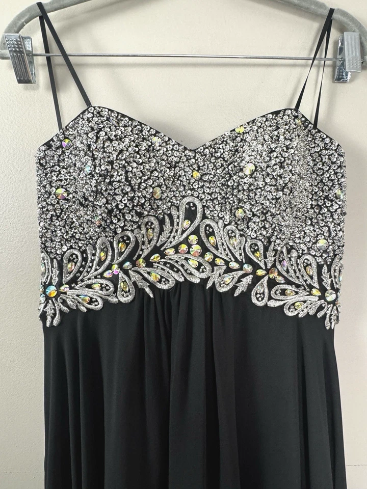 Vestido de Noche Formal Negro Sin Tirantes Estrás 6 Maxi Adornado Baile de graduación Vestido Mod Foto 4 de 4