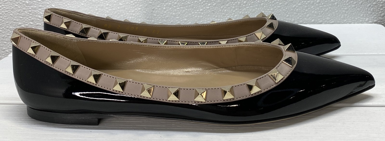 Valentino Garavani Patent Rockstud Ballet Women's Size 6.5 Leather Black Poudre thumbnail 2