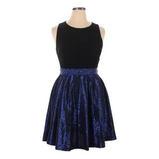 Eliza J Missy Fit & Flare Dress 14 NWT Cobalt Blue Brocade Open Back Cocktail
