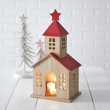 Wooden Holiday Schoolhouse Candlelight Lantern Home Decorative Collectible