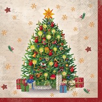 20 Servietten Festive Tree Glanzvoller Weihnachtsbaum Sterne Geschenke 33X33Cm
