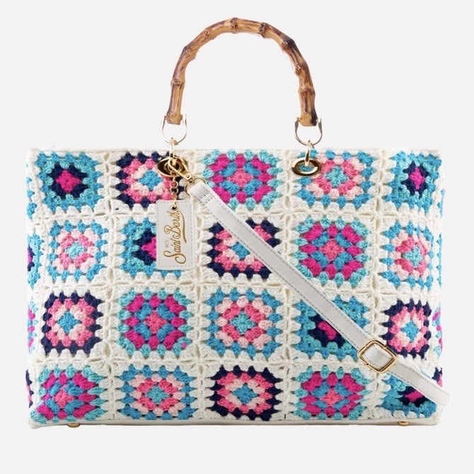 MC2 Saint Barth BORSA uncinetto BIANCA fiori grande AUTENTICA