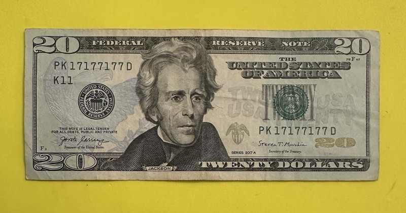 2017A $20 Federal Reserve Note Small Size - Andrew Jackson Twenty Dollar Bill