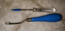 Vintage Spinnerin Blue Handle Latch Hook Tool  England plus bonus awl tool 