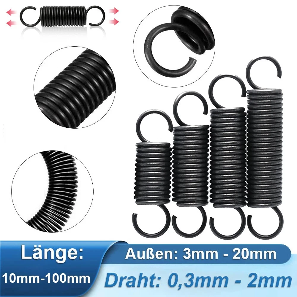 Produktbild von Spannfeder Zugfeder Mit Haken – 110 Mm Länge, 2,5 Mm Drahtdurchmesser, 14 Mm Außen-Ø, 2 Stück, Wärmebehandelt