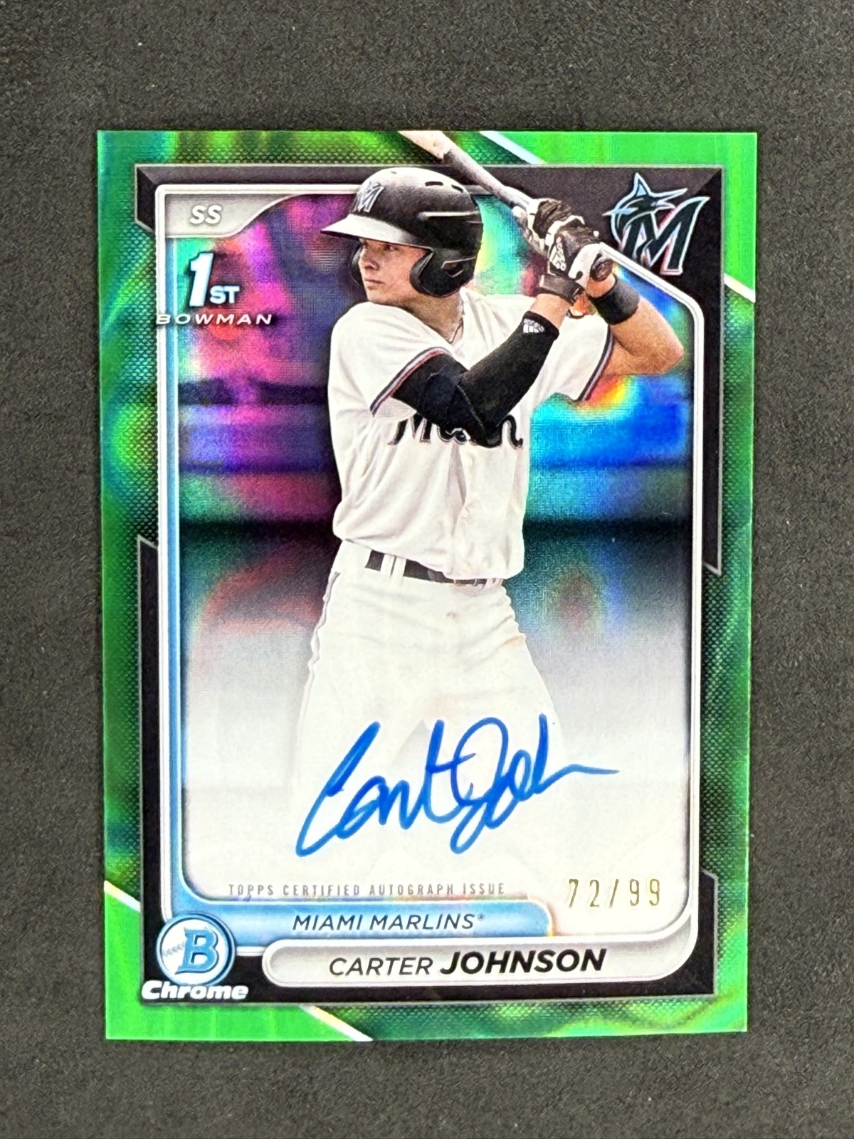 CARTER JOHNSON 2024 1st Bowman Draft Chrome Auto #CPA-CJ Green Lava /99 Marlins
