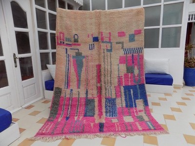Handwoven Berber Azilal Wool Rug, Geometric Design