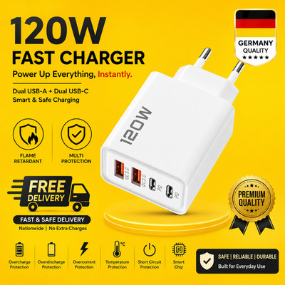 120W USB-C Schnellladegerät 4-Port inkl. für iPhone Samsung Xiaomi