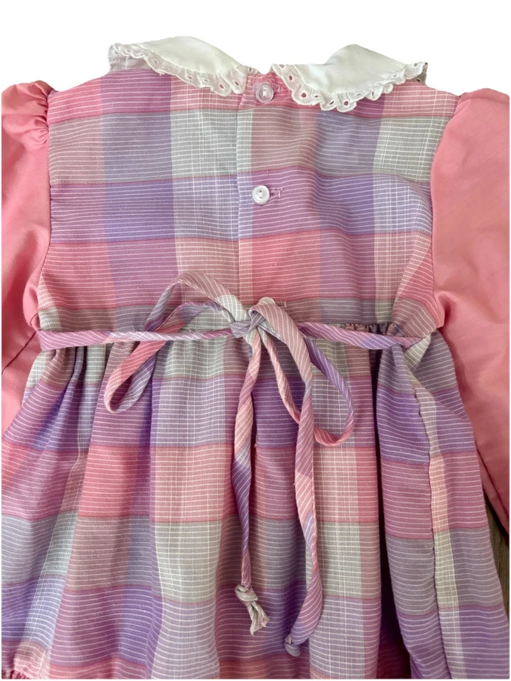 Vestido Vintage Polly Flinders Rosa Cuadros Cuello Peter Pan Calado Talla 2T Foto 4 de 4