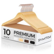 Wooden Hangers Solid Wood Coat Hanger for Closet, Heavy Duty 10 Pack Natural
