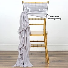 Silver CHIFFON Curly CHAIR SASH Wedding Party Light Gray Home Dinner SALE