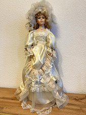 Porzellanpuppe Brautkleid creme/weiß blond g...