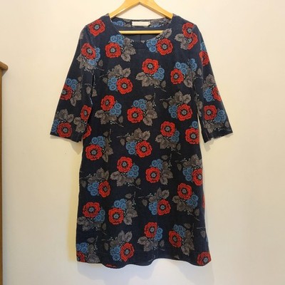 Seasalt Cornwall Drift Away Fine Needlecord Navy Red Floral Dress Size 10