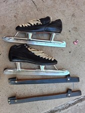 Vtg 1920's Planert Handmade Olympic Model Leather Hockey Ice Skates Size 7