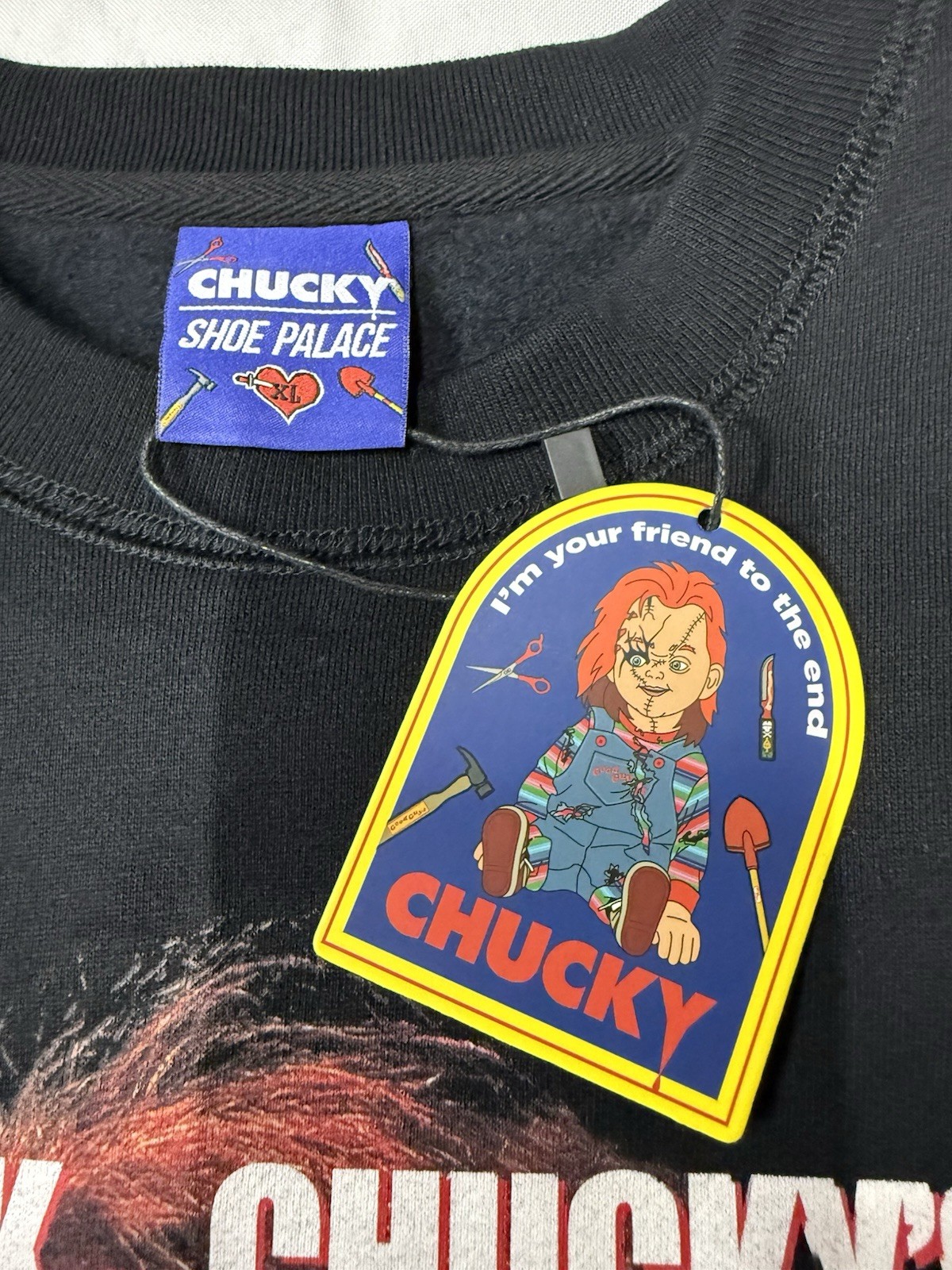 CHUCKY X SHOE PALACE “Child’s Play 2” XL Black NWT Sweatshirt Sorry Jack NWT thumbnail 5