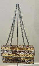 CHANEL Gold/Silver Sequin Flap Shoulder Bag Silver Chain Strap Turn Lock