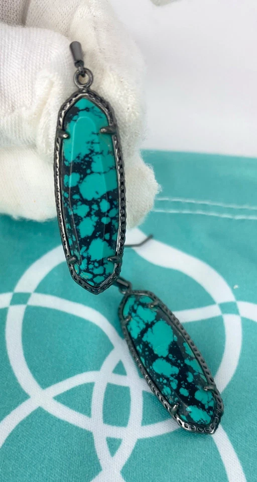 Kendra Scott Retired Lauren Gunmetal Variegated Teal Dangle earrings - Image 4 of 4