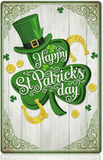 St Patrick  s Day Decorations Lucky Shamrock Tin Sign Green Irish Metal Wall ...