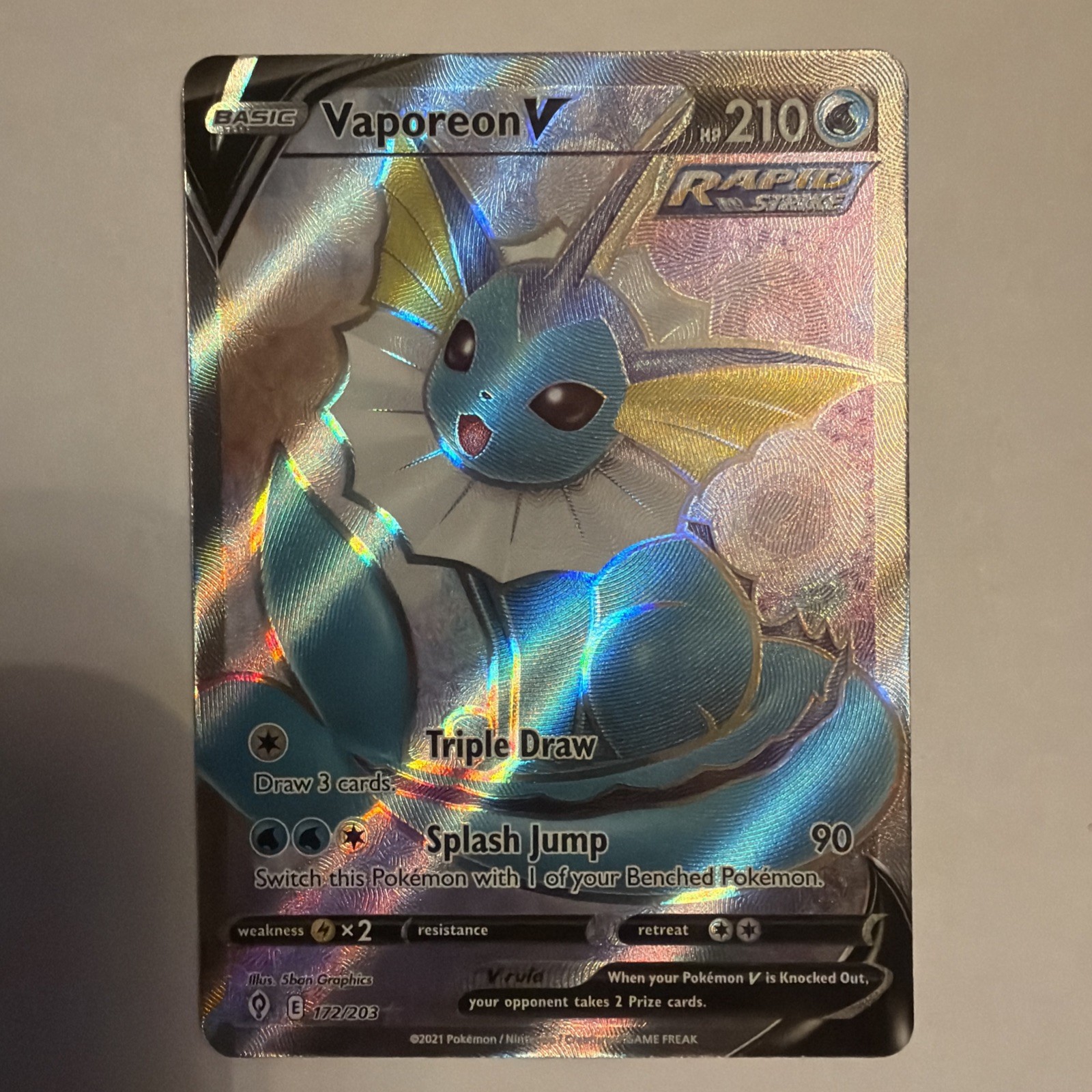 Vaporeon V 172/203 Evolving Skies NM Full Art Ultra Rare Pokemon Card