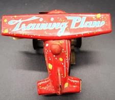Vintage Red Wind Up Tin Toy Training Plane Airplane MS-011