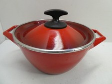 VINTAGE NACCO D1 DANISH CAST IRON RED ENAMEL CROCK BAKING CASSEROLE POT SAUCEPAN
