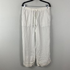 J. Jill Linen Wide Leg Cropped Pants Size Medium White Drawstring Pockets