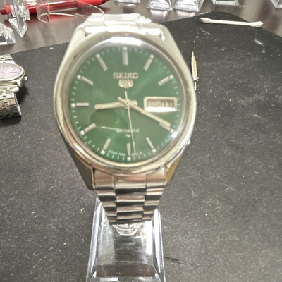#ad Seiko 5 Men’s Vintage Automatic Day Date Watch Green Dial SS Bracelet 37mm $55.00