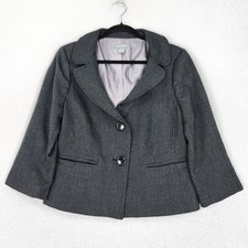 Ann Taylor Jacket Womens 12 Gray Two Button Cropped 3/4 Sleeve Blazer Career