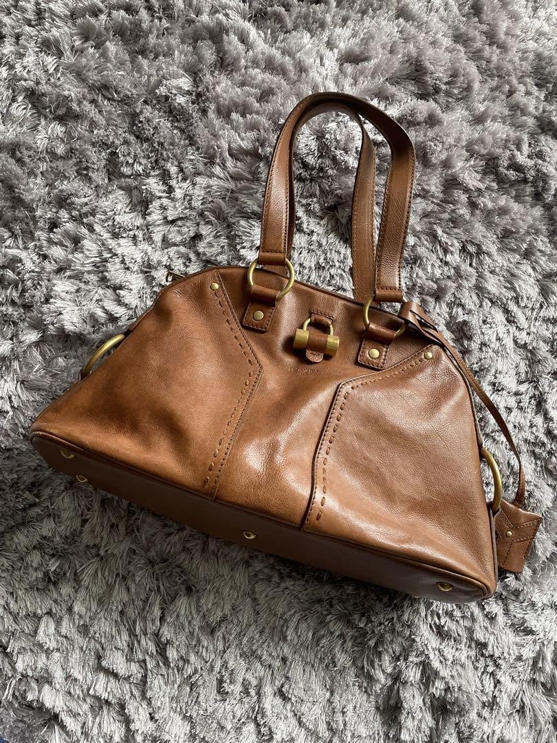 Yves Saint Laurent Muse Shoulder Hand Bag Brown Leather Gold