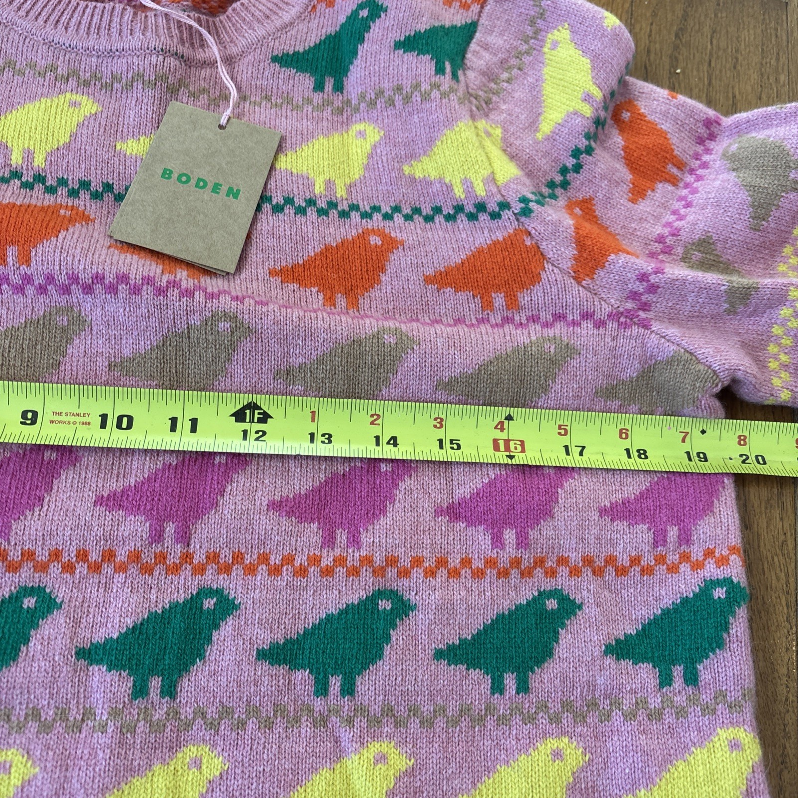 191 NWT Boden Edie Fair Isle Wool Blend Jumper Pink Bird Intarsia Alpaca Wool M image 6
