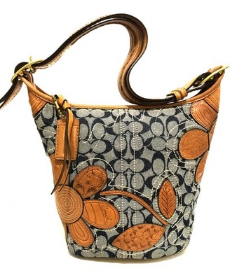 RARE COACH BLEECKER DENIM C FLORAL DUFFLE CROSSBODY WHISKEY