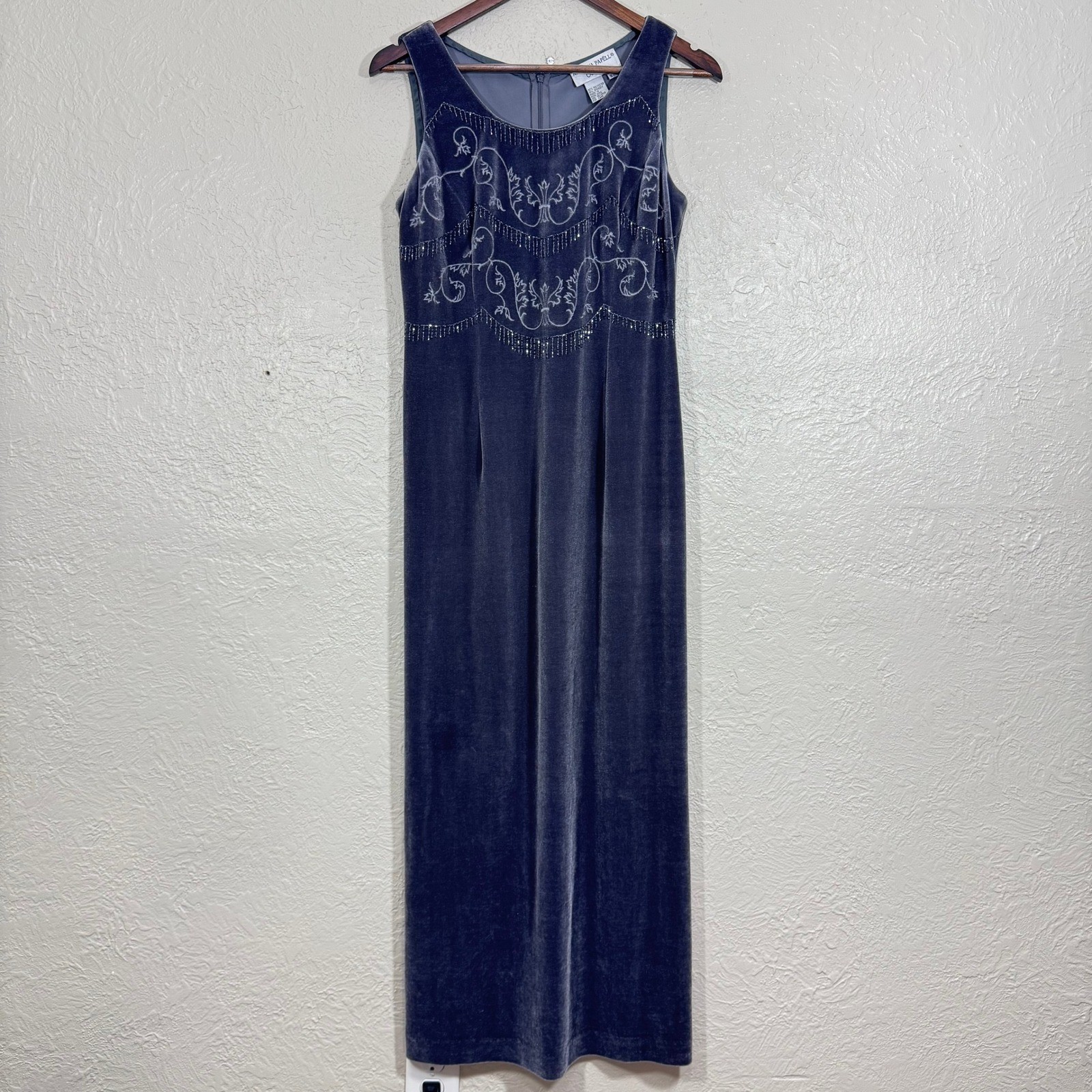 Vtg 90s Adrianna Papell Maxi Dress 8P Velvet Whimsigoth Y2K Fairy Grunge Beading