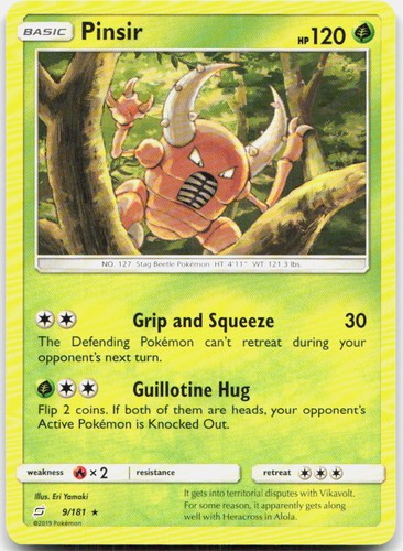 Pinsir 9/181 Rare Team Up Pokemon Lightly Played