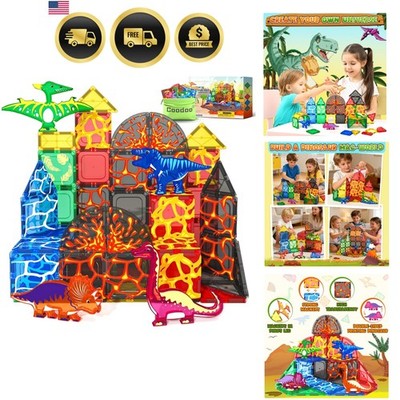 Dinosaur Toys Magnetic Tiles Lava Dinosaur World Set - Magnetic Blocks Buildi...