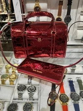 Michael Kors Medium Purse Satchel Handbag Bag  + Wristlet Long MK Wallet Cherry