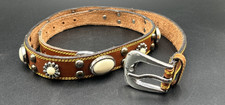90's Vintage ADOPPIA VITA 1 Wide Brown Italian Leather Belt Cream Stones