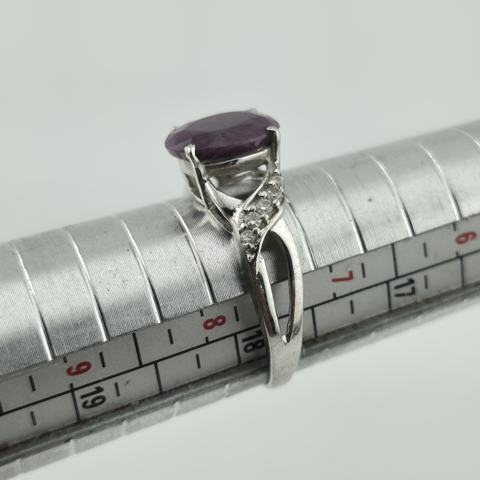 Sterling Silver 925 Oval Ruby Ring CZ Accents Siz… - image 8