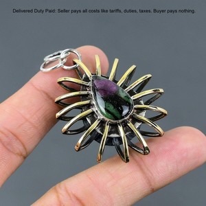 Authentic Natural Ruby Zoisite Cage 18K Gold Plated Pendant Jewelry 925 Sterling Silver