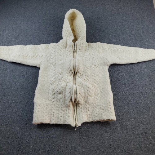 Aran Crafts Cableknit Cardigan Sweater Kids/Youth Size S Cream Made in Ireland 