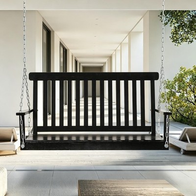 Black 2-Seater Hanging Porch Swing Chair, 440 lbs Capacity, 46.75'' L