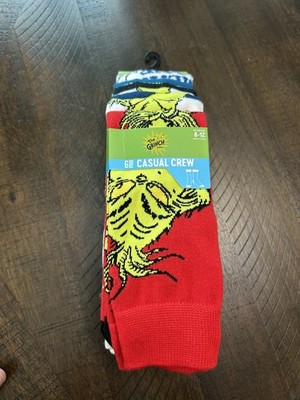 NEW Bioworld The Grinch Men's Crew Socks 6 Pairs Size 8-12 Multicolor Graphic