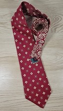 Tommy Hilfiger Men's 100 Silk Tie Made In USA Red Tan Geometric Print Two Tone