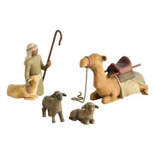Set Of 4 Religious Nativity Manger Set Shepherd & Nativity Animals Figures Set
