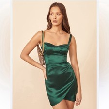 Reformation Fonda Corset Silk Mini Dress Emerald Green Size 10