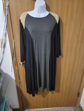 Karen Kane Dress 1X Black Gray Tan 3/4 Sleeve Color Block