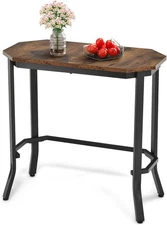 GOFLAME Narrow Side Table,Industrial Slim End Table with Rustic Tabletop
